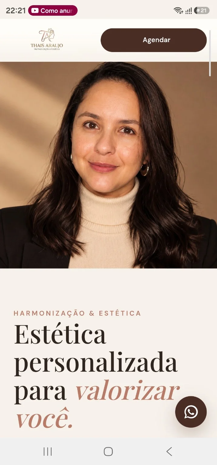 Captura real da landing page de estética